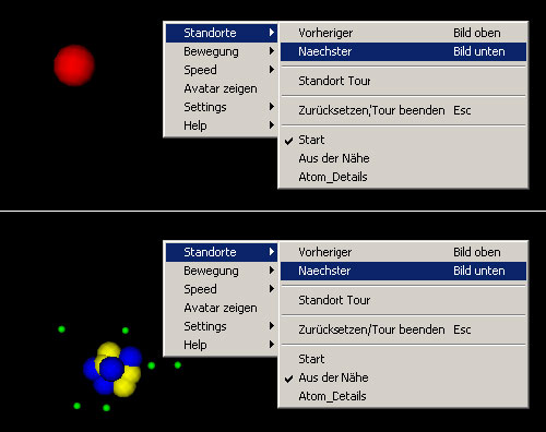 Kugelmodell und Atommodell, Screenshot aus dem Online-Selbstlernkurs "Die strömende Elektrizität" von Jens Tiburski