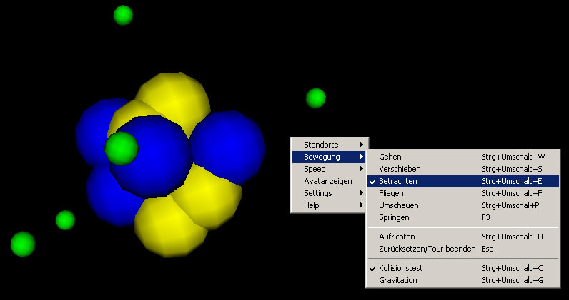 3D-Atommodell, Screenshot aus dem Online-Selbstlernkurs "Die strömende Elektrizität" von Jens Tiburski
