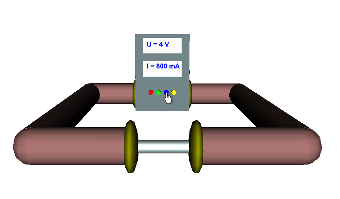 Virtuelles Experiment, Screenshot aus dem Online-Selbstlernkurs "Die strömende Elektrizität" von Jens Tiburski