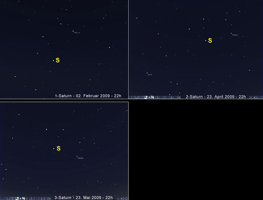 Saturnpositionen (Stellarium-Screenshots)