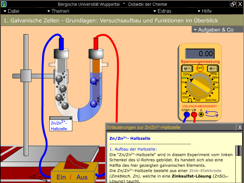 Halbzelle; Screenshot aus der Lernumgebung "Galvanische Zellen - experimentelle Ermittlung einer Spannungsreihe" von Ralf-Peter Schmitz