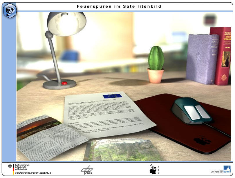Startbildschirm des Computermoduls "Feuerspuren im Satellitenbild"