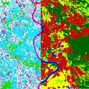 Kartenvergleich; Screenshot aus der Lernumgebung "Vom Satellitenbild zur Karte" (Fernerkundung in Schulen)