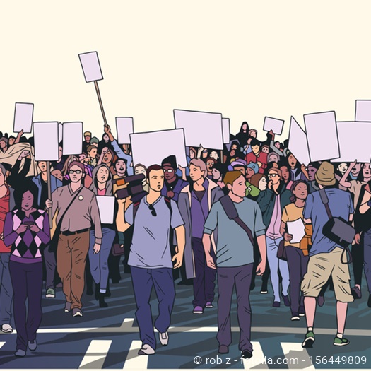 Demonstrierende Menschen im Comic Stil
