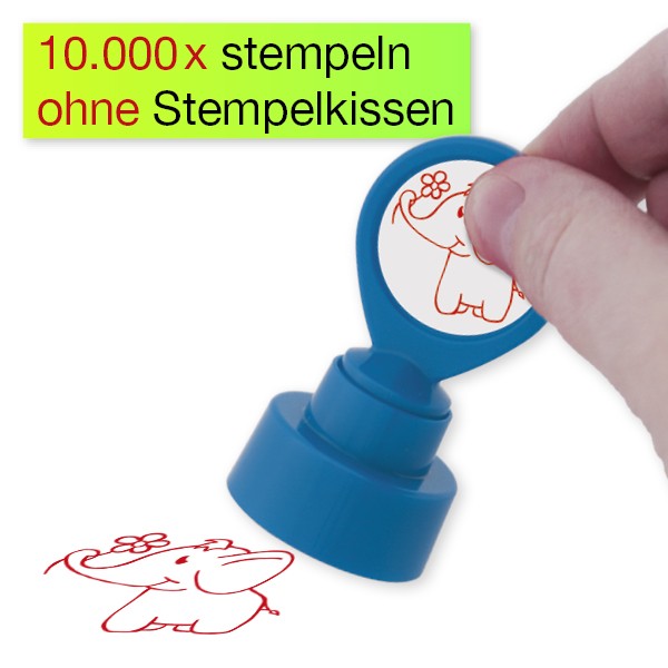 Siebdruck-Stempel "Perpetuum" rund "Elefant"