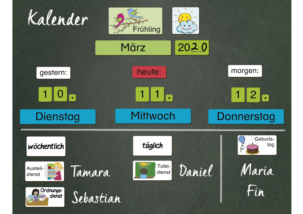 Magnetischer Kalender mit Klassendiensten, 76-tlg.