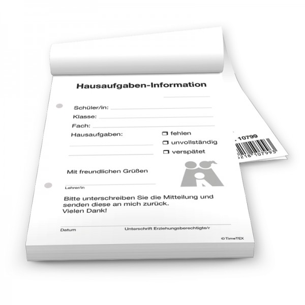 Block Hausaufgaben-Information A6, 50 Blatt mit Durchschlag