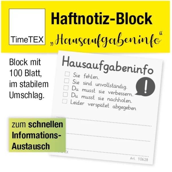 Haftnotiz-Block "Hausaufgabeninfo", 65x65 mm, 100 Blatt
