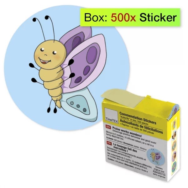 Belobigungs-Aufkleber "Schmetterling" in Spender-Box, 500 Stück