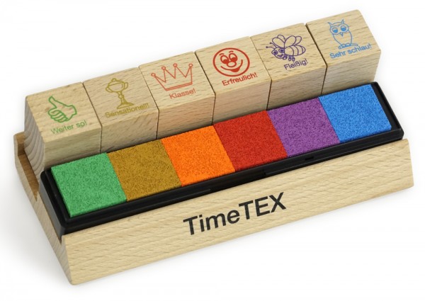 Set Holz Lehrer-Stempel 6-tlg. "Motivation", versch. Farben