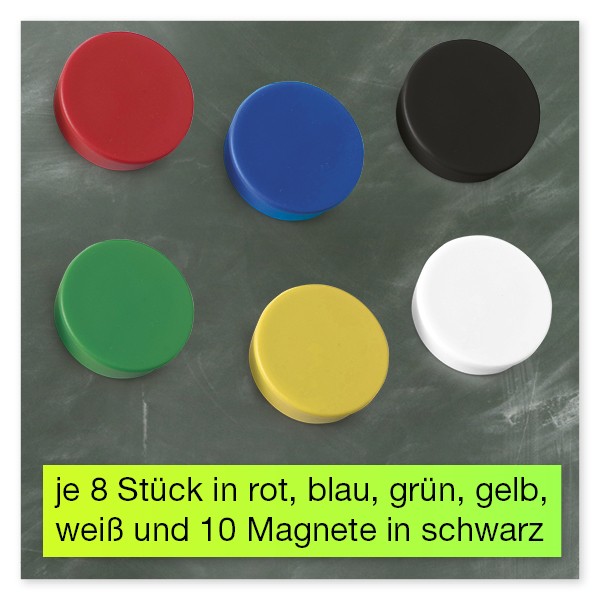 Set Haft-Magnete farbsortiert, 24 mm ø, 50-tlg.