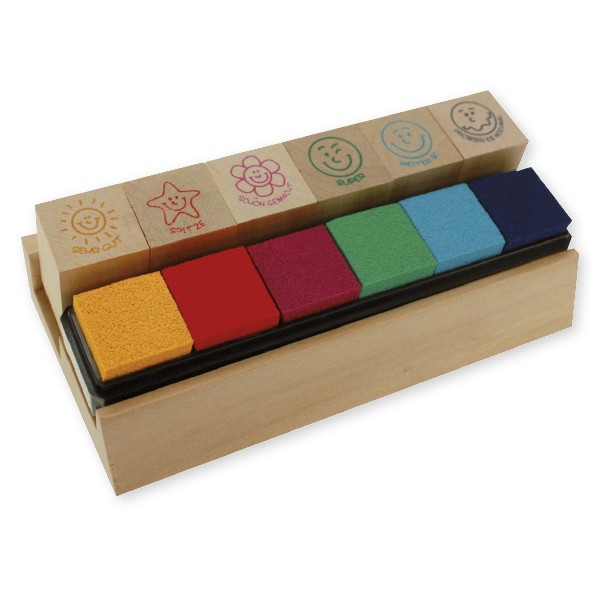 Set Holz Lehrer-Stempel 6-tlg. "Lob", versch. Farben