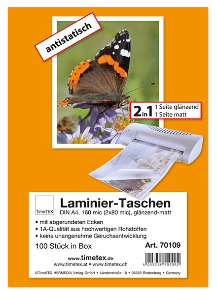 Laminier-Taschen 2in1 A4 2x80 mic glänzend-matt, 100 Stück