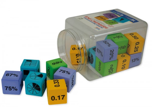 Set Flüster-Würfel "Bruch-Prozent-Dezimal", 4,3 cm, 16-tlg.