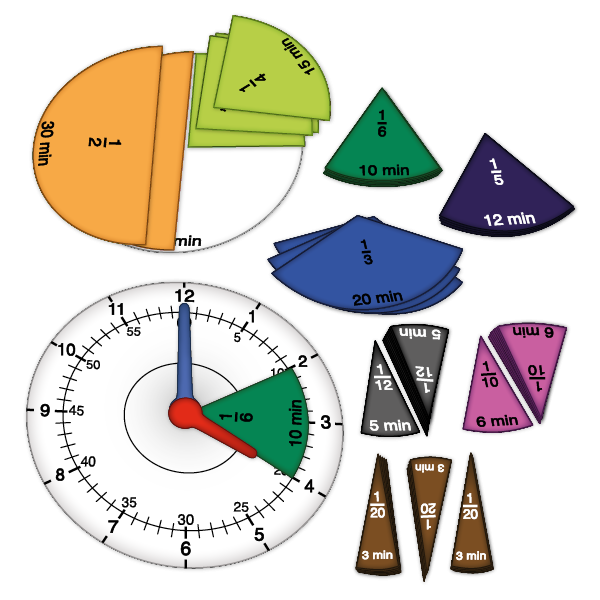 Zeit- und Bruchrechen-Uhr magnetisch, 67-tlg.