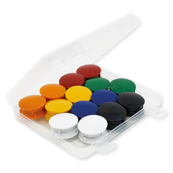 Set Haft-Magnete 32 mm ø in Box, 28-tlg.
