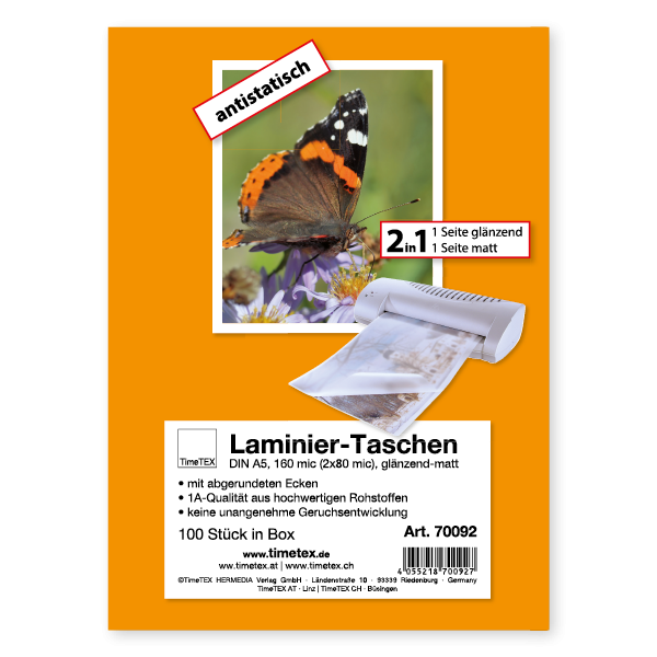 Laminier-Taschen 2in1 A5 2x80 mic glänzend-matt, 100 Stück