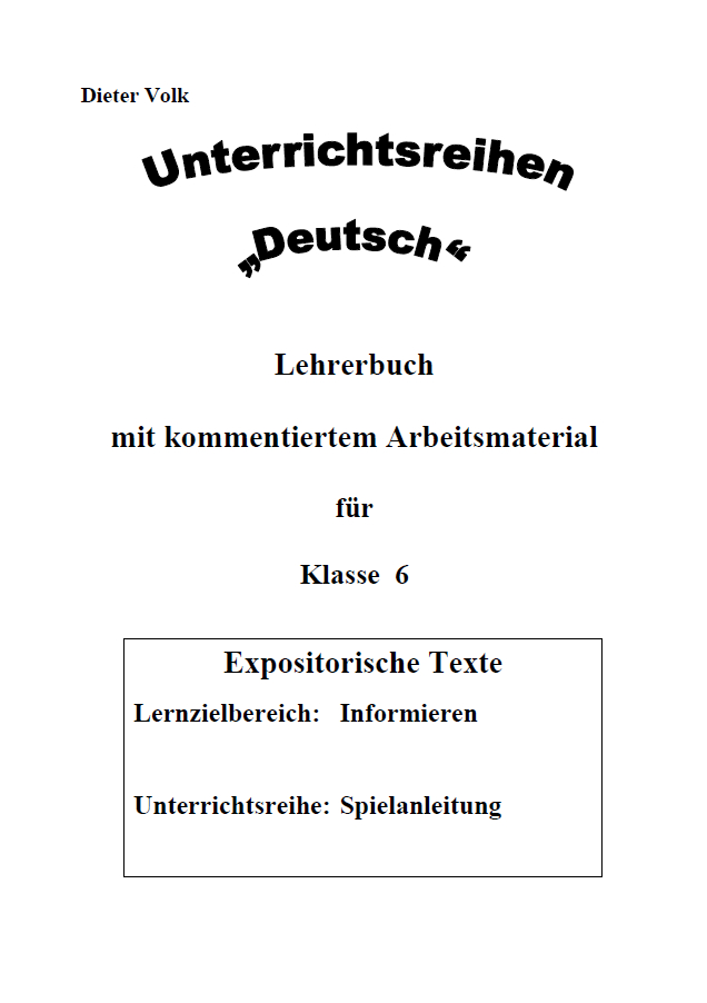 Unterrichtsreihe Deutsch Spielanleitung Klasse 6 Lehrer Online